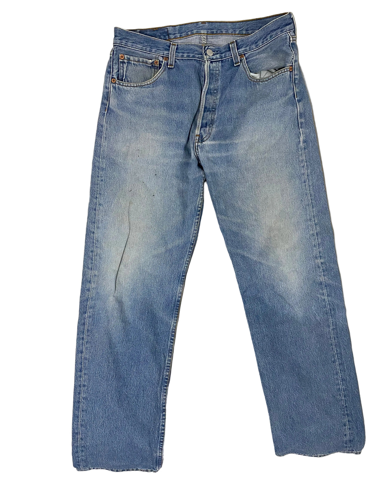 Jean Levi's 501 vintage W34 L32 – Made in Poland – Bleu délavé stonewash – Coupe droite Taille 44 FR / 50 eu