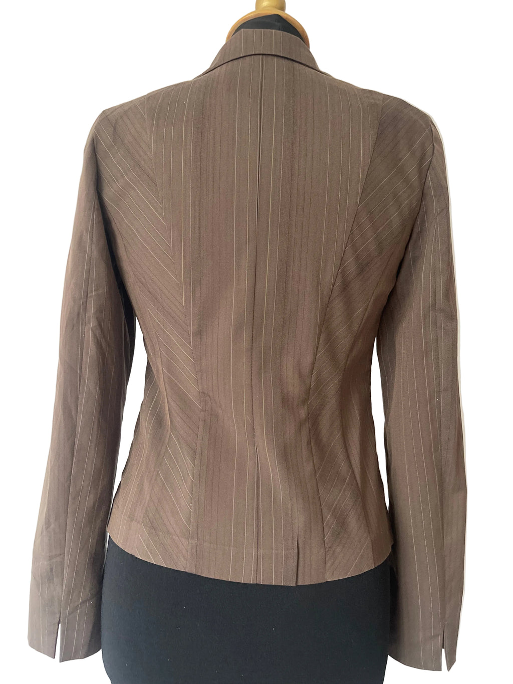 Blazer Femme Élégant Marron à Rayures avec Fermeture Éclair Unique