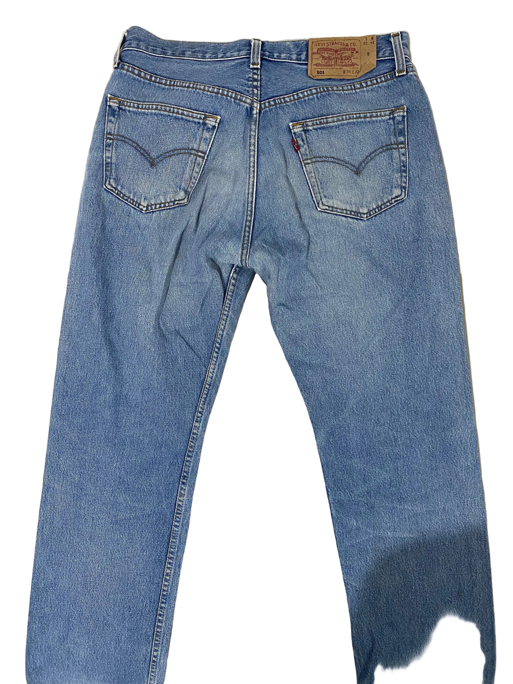 Jean Levi's 501 vintage W34 L32 – Made in Poland – Bleu délavé stonewash – Coupe droite Taille 44 FR / 50 eu