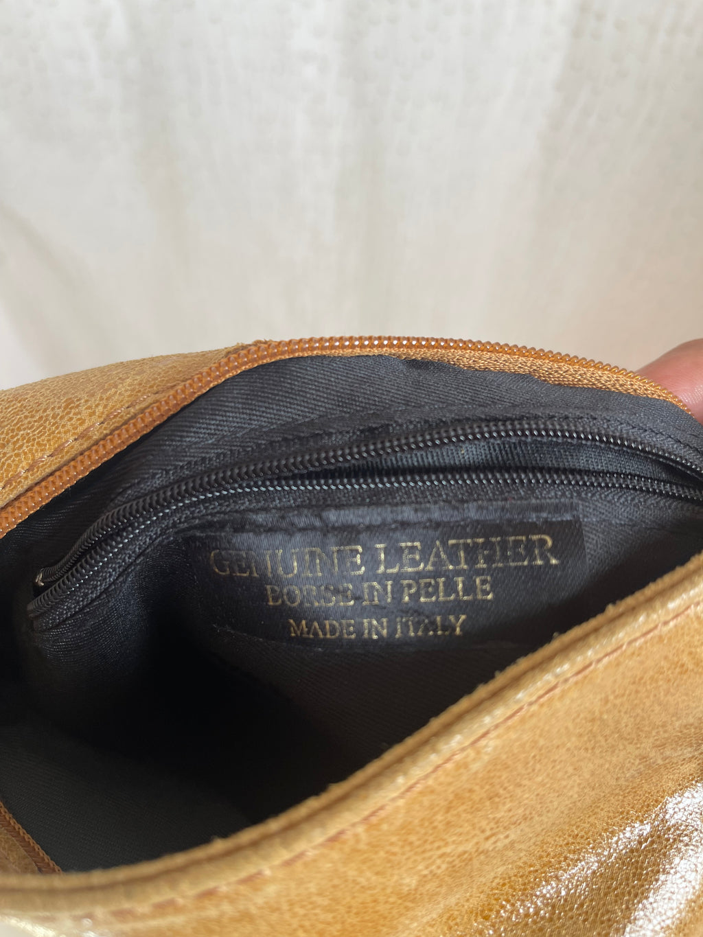Sac rabat en cuir camel irisé, Made in Italy