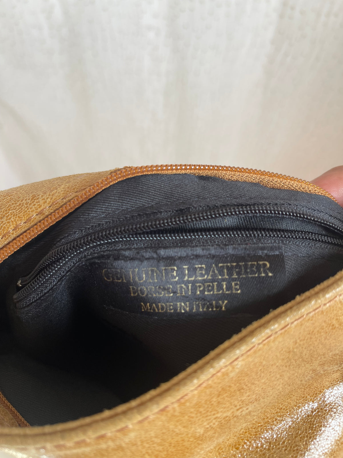 Sac rabat en cuir camel irisé, Made in Italy