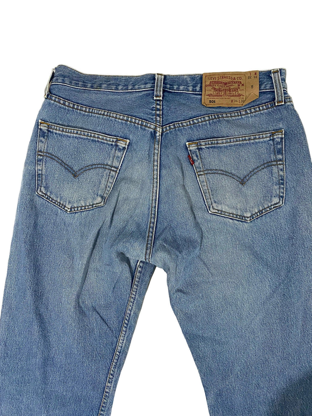Jean Levi's 501 vintage W34 L32 – Made in Poland – Bleu délavé stonewash – Coupe droite Taille 44 FR / 50 eu