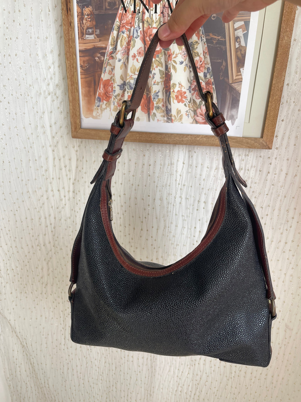 Sac hobo Mulberry vintage noir et cuir marron