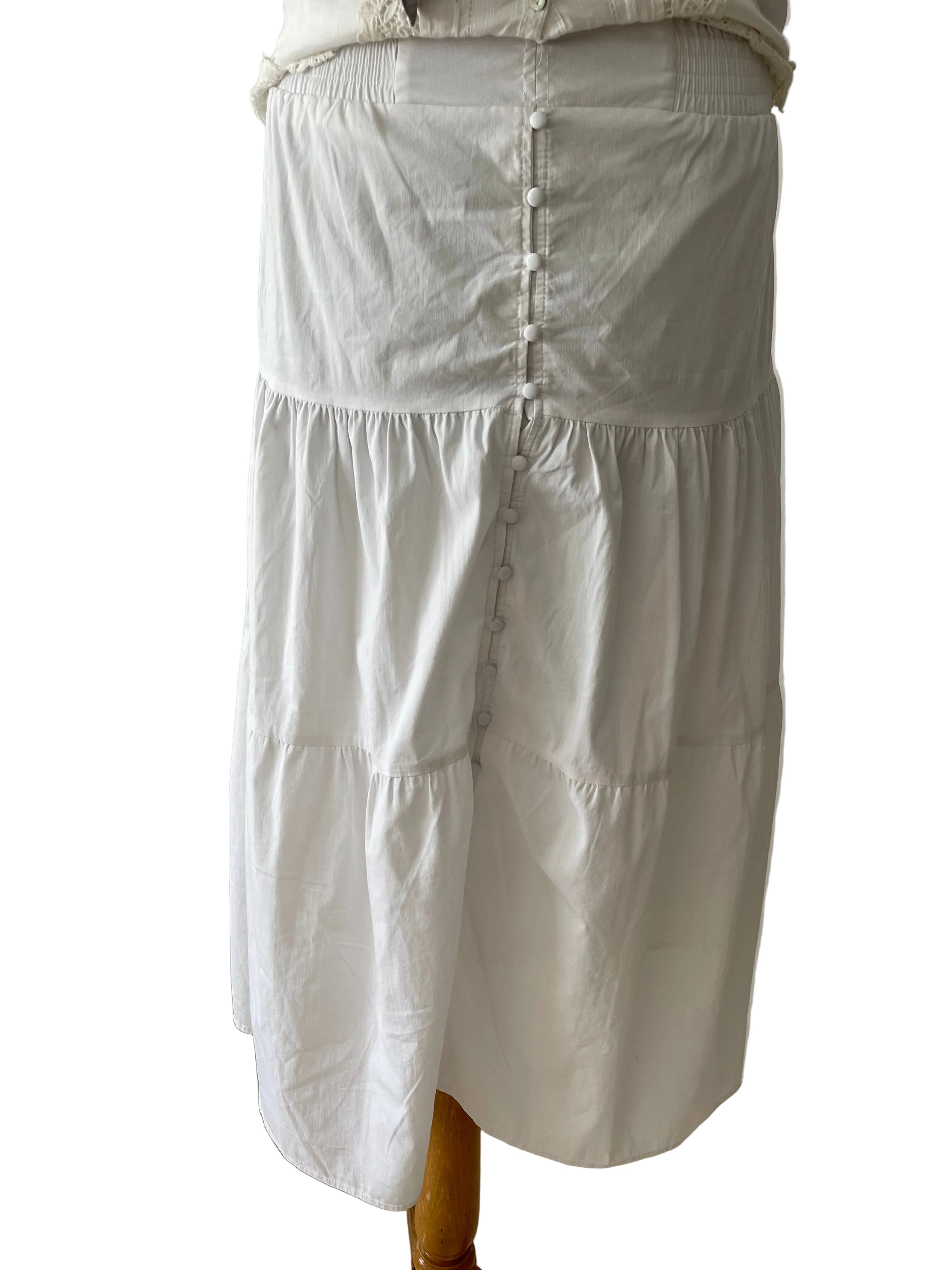 Jupe longue blanche bohème à volants et petits boutons Taille M