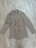 Blazer long à carreaux marron, noir et blanc