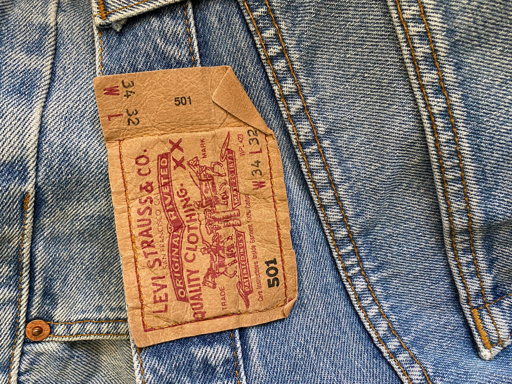 Jean Levi's 501 vintage W34 L32 – Made in Poland – Bleu délavé stonewash – Coupe droite Taille 44 FR / 50 eu