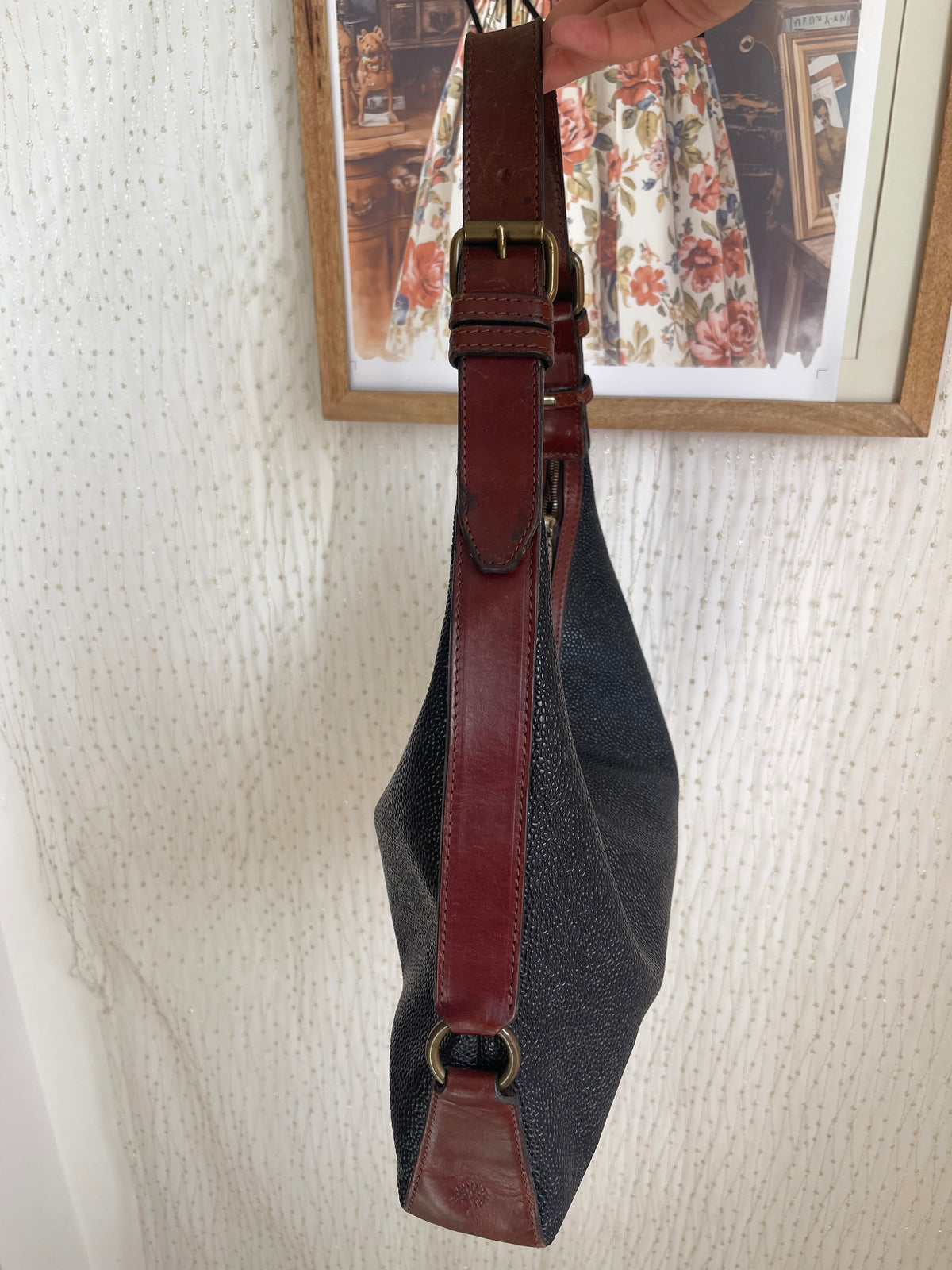 Sac hobo Mulberry vintage noir et cuir marron