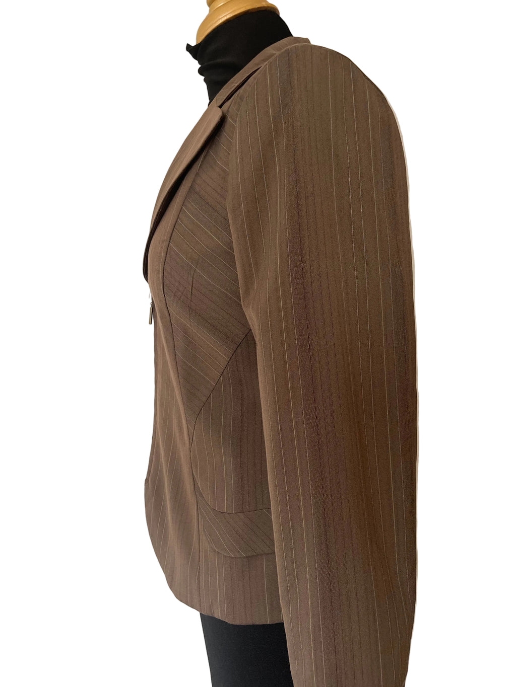 Blazer Femme Élégant Marron à Rayures avec Fermeture Éclair Unique
