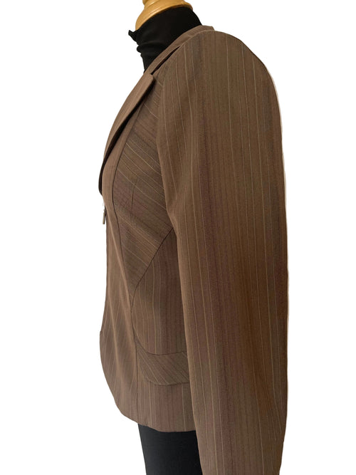 Blazer Femme Élégant Marron à Rayures avec Fermeture Éclair Unique