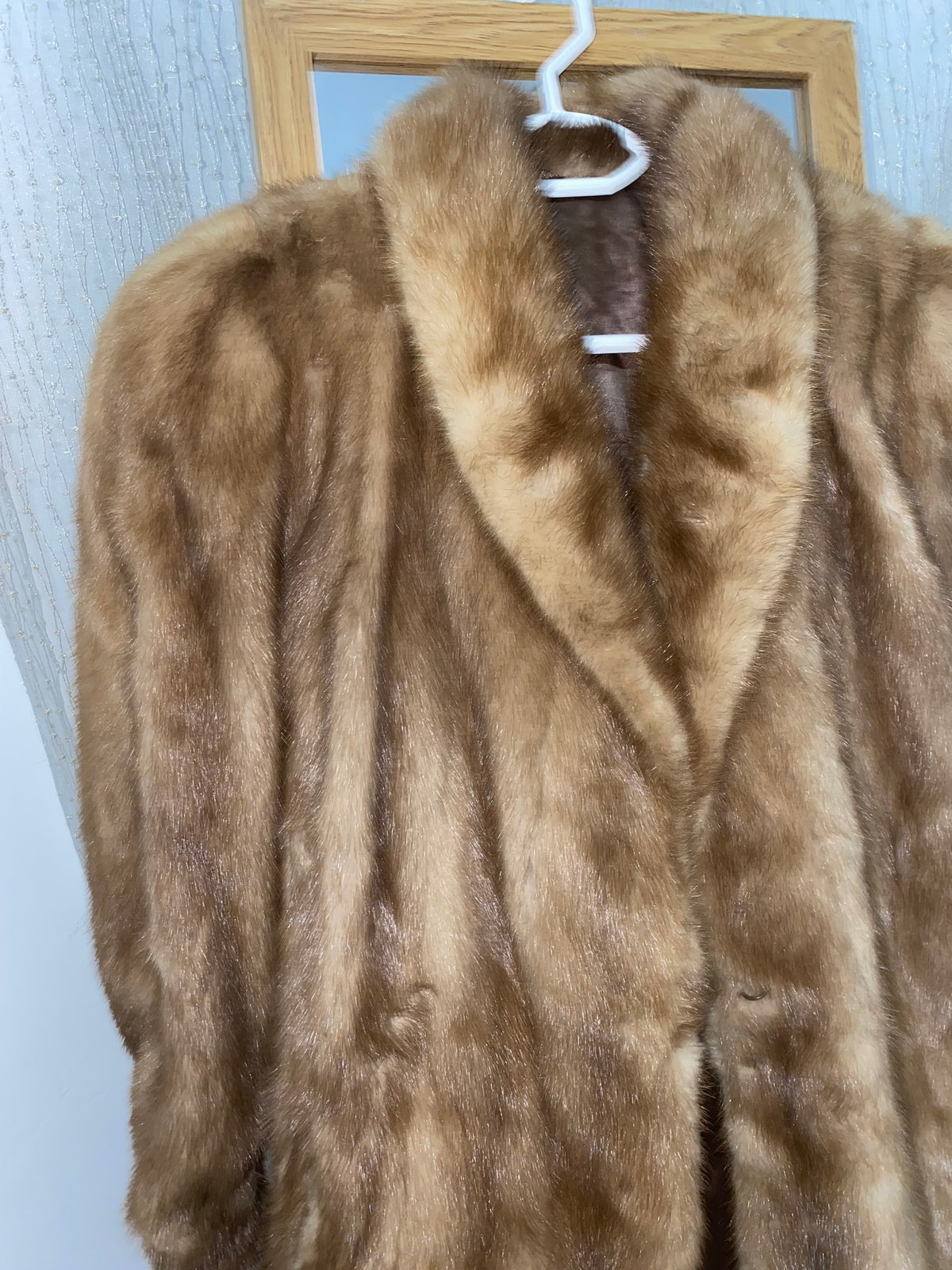 Manteau long en vison vintage années 80, col châle, couleur miel