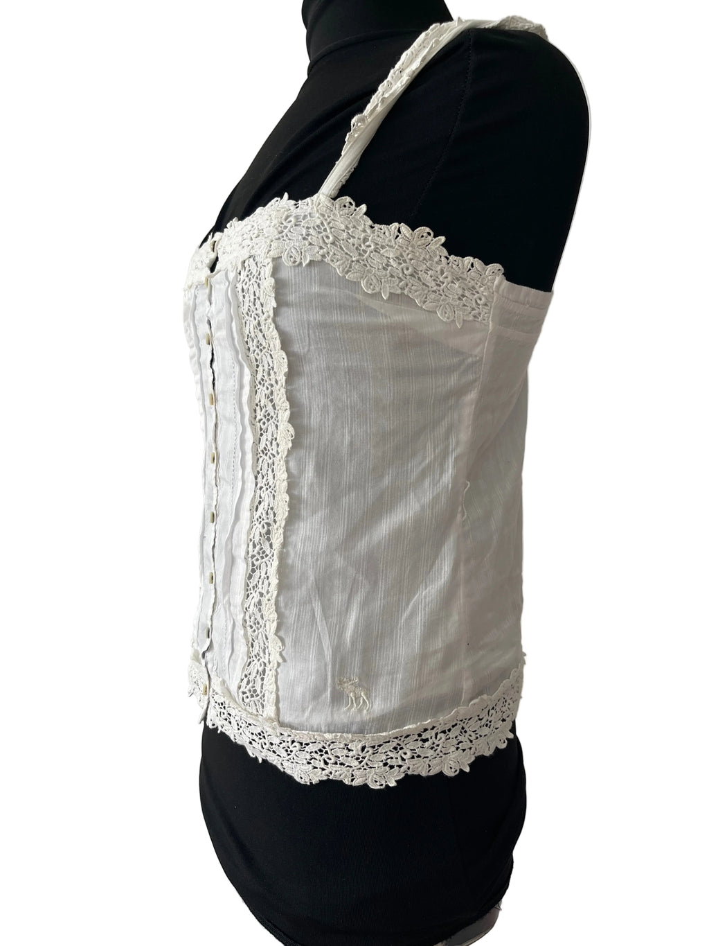 Top caraco blanc romantique en dentelle et broderie anglaise Abercrombie&fitch