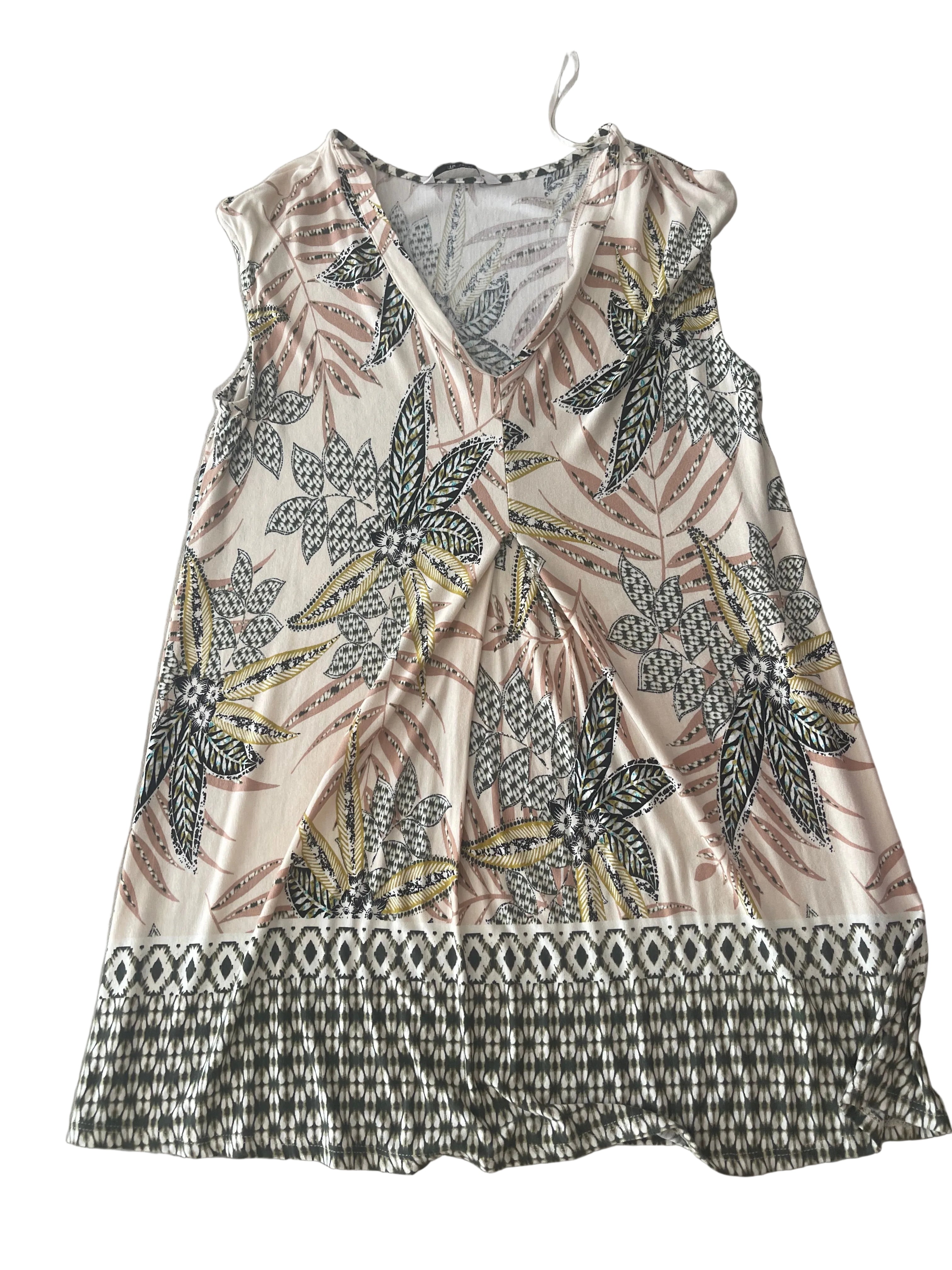 Robe Tunique Écrue Imprimé Palmiers Ethnique