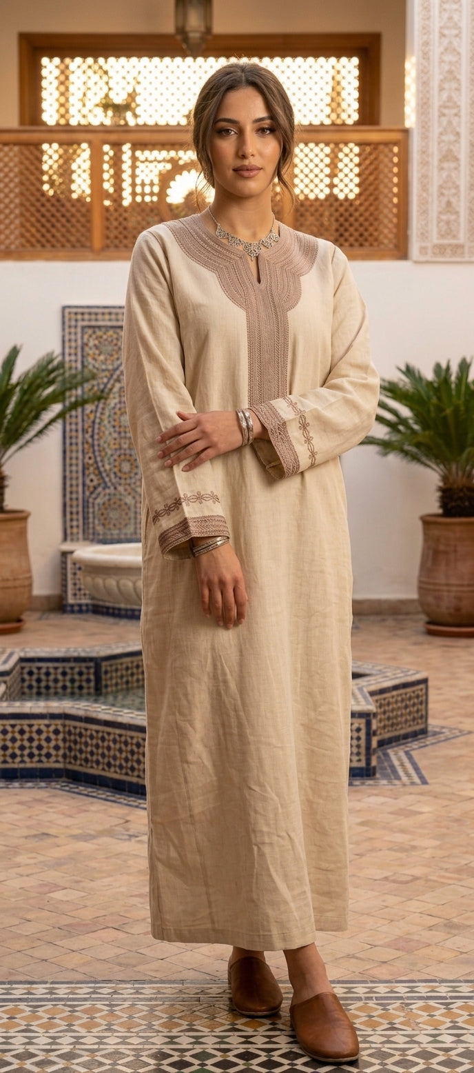 Gandoura "Lino" en lin beige – Élégance authentique & grand confort
