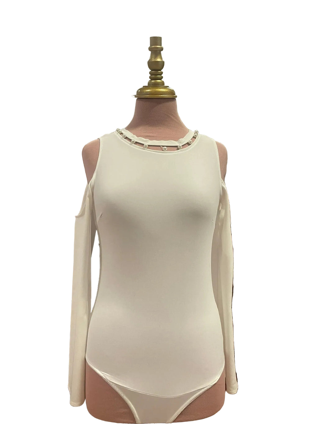 Body Blanc Col Perles Épaules Nues
