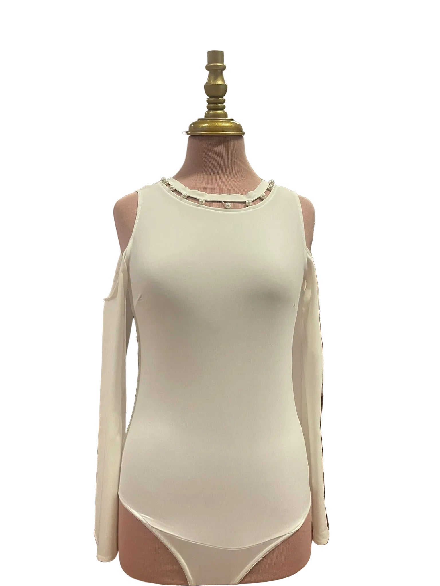 Body Blanc Col Perles Épaules Nues