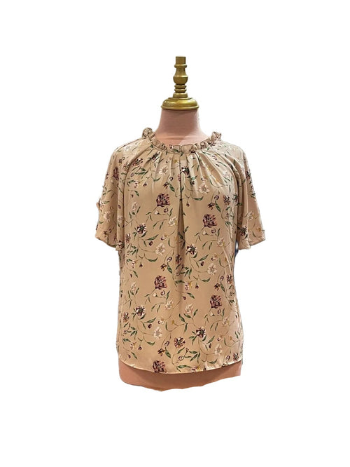 Blouse Écrue Florale Col Froncé