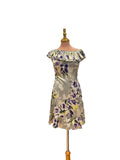 Robe Grise Florale Volant Épaule