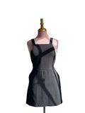 Mini Robe Noire Salopette Col Carré