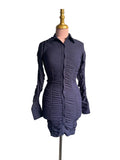 Robe Chemise Bleue Nuit Froncée Boutonnée
