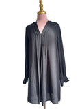 Robe Noire Drapée Col V Manches Longues