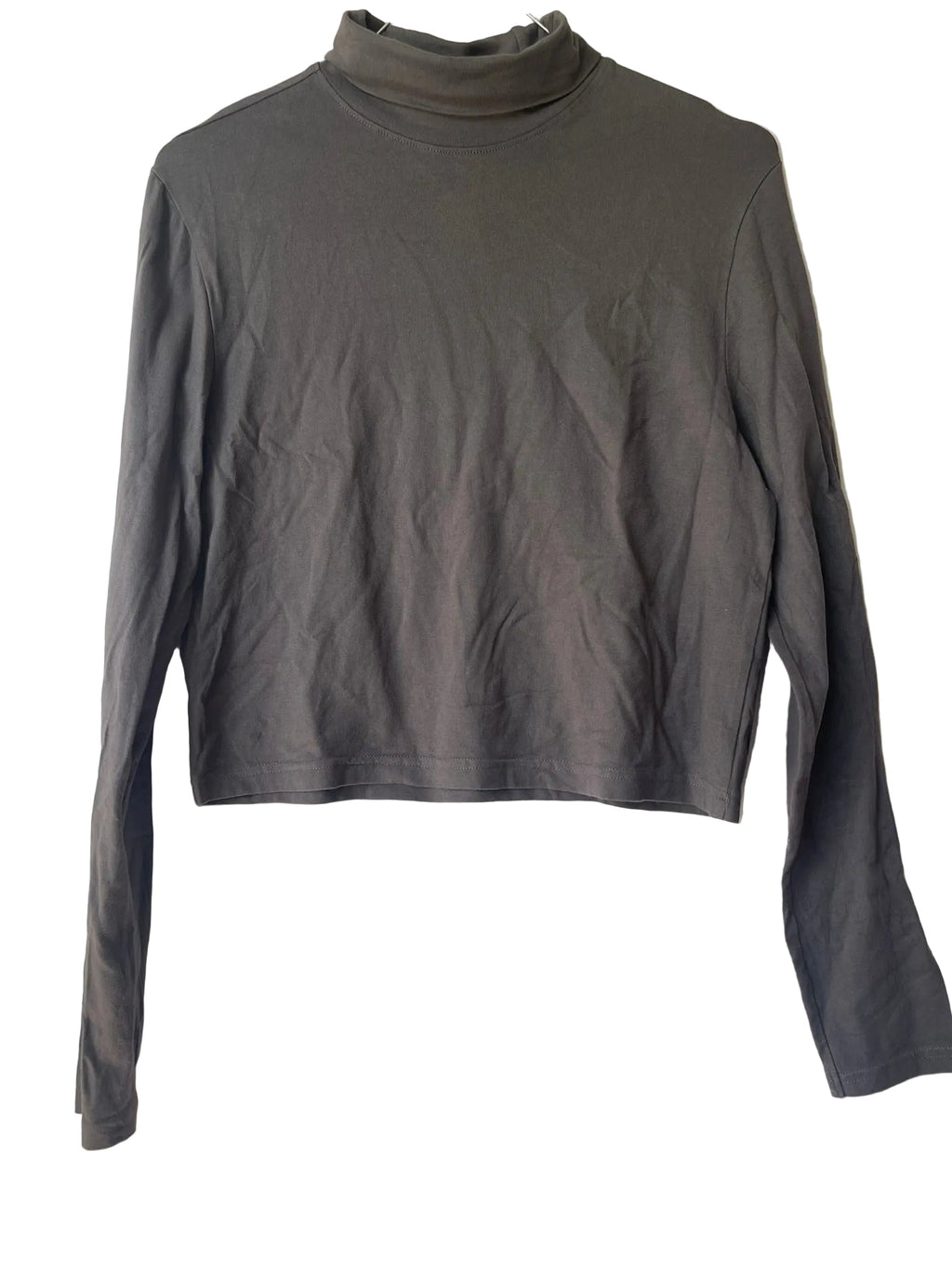 Top taupe col roulé crop