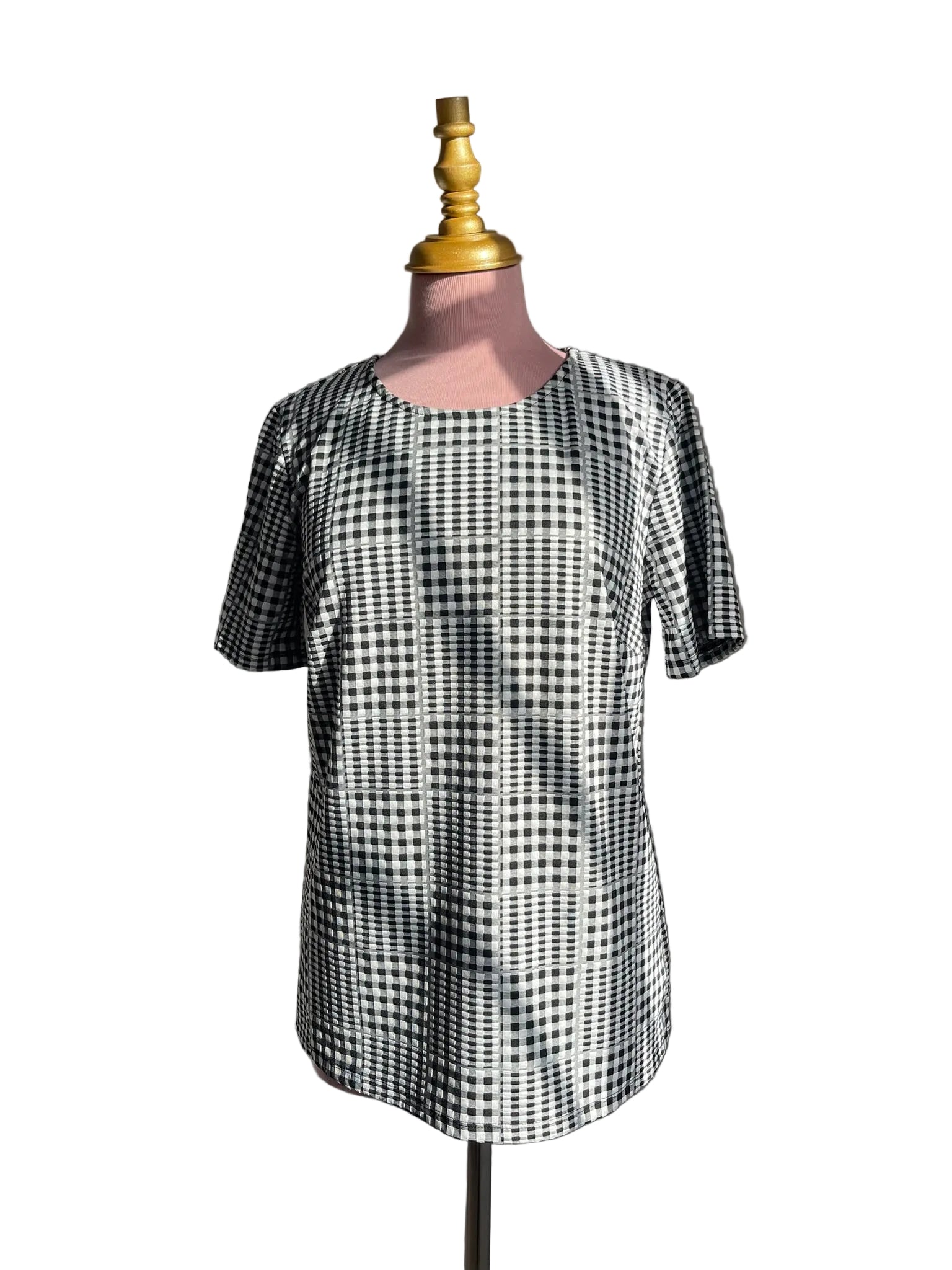 Top Gingham Noir Blanc Manches Courtes