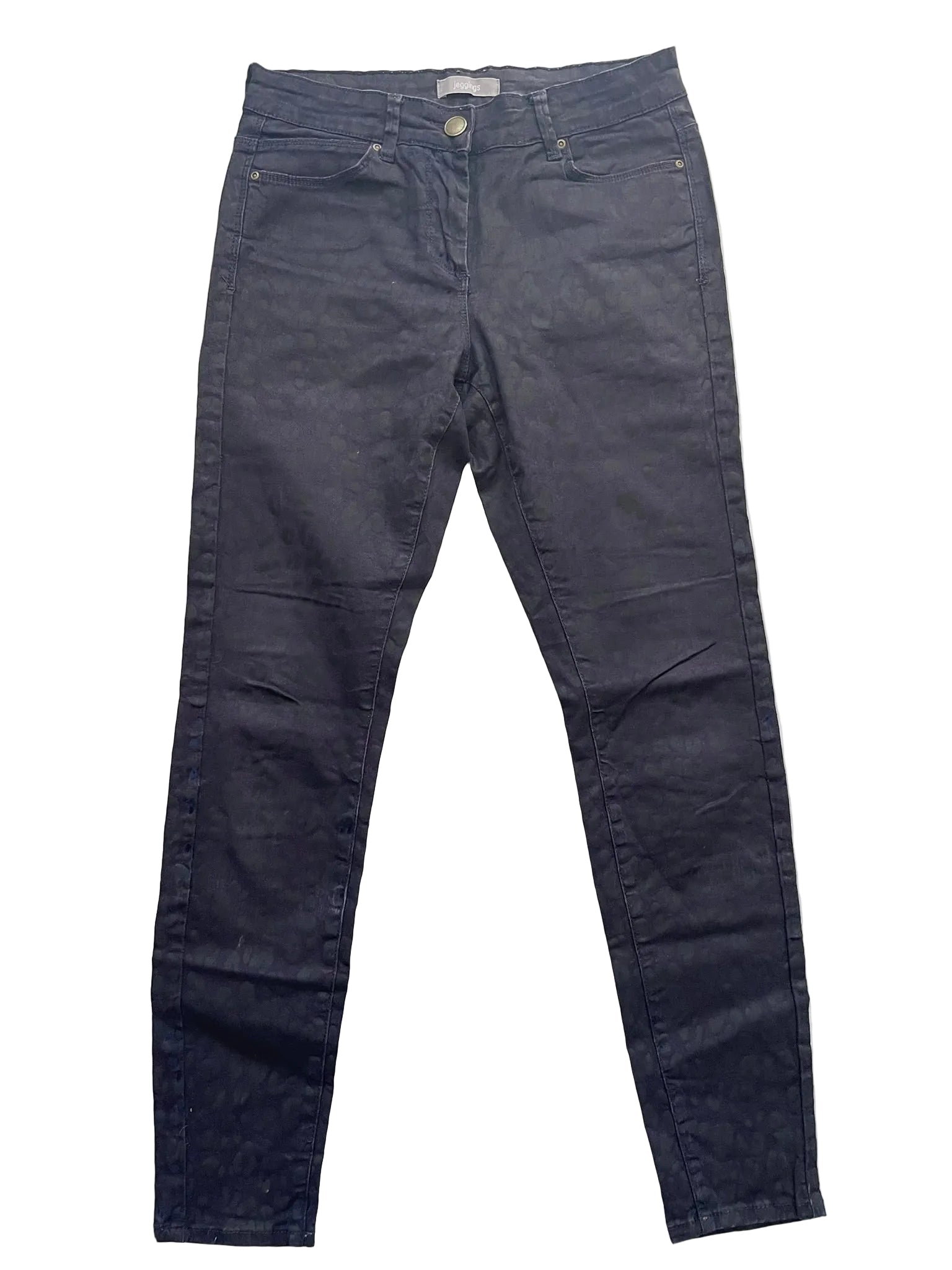 Pantalon slim bleu nuit motifs jacquard discrets femme
