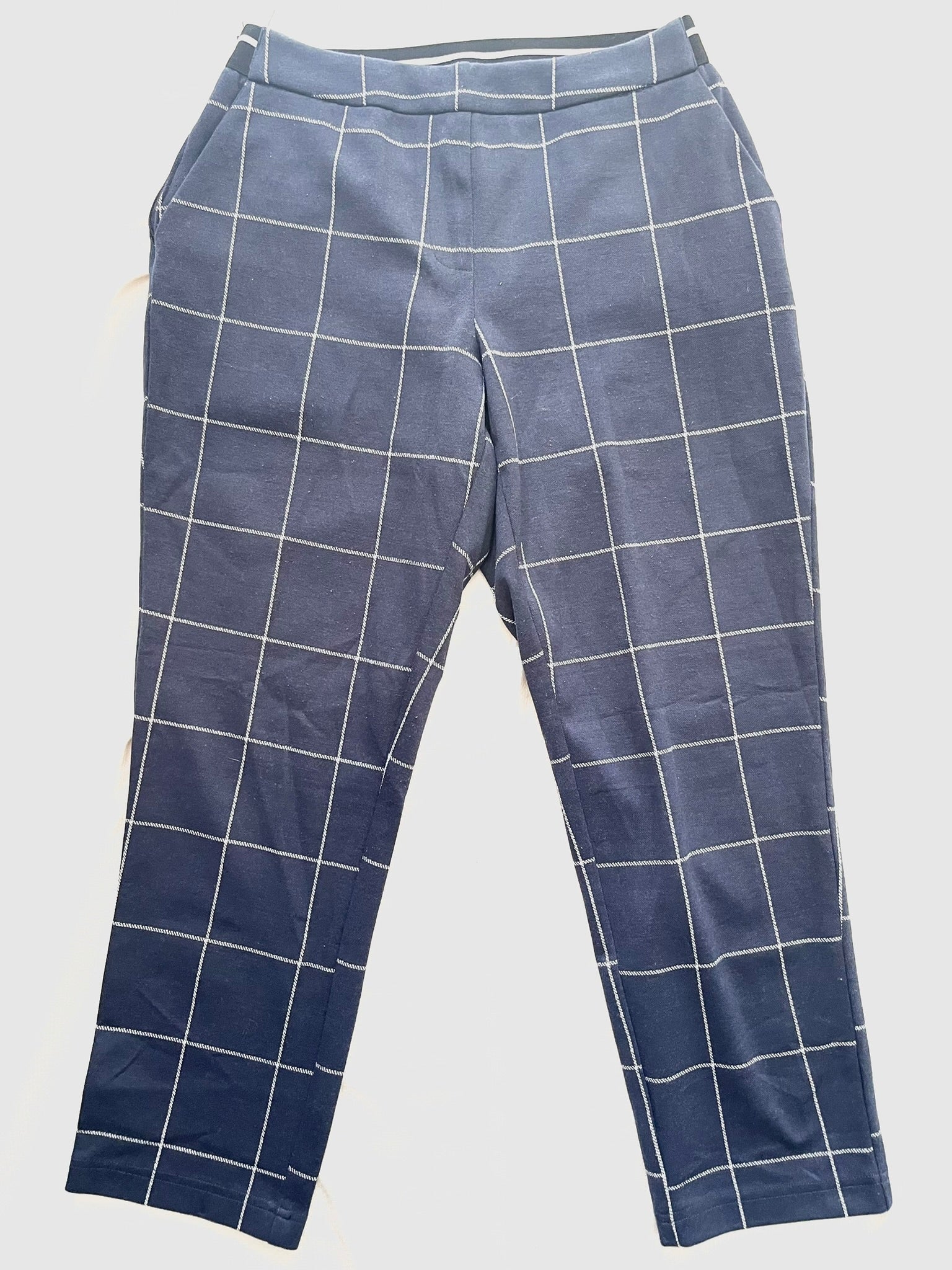 Pantalon carreaux bleu marine et blanc femme