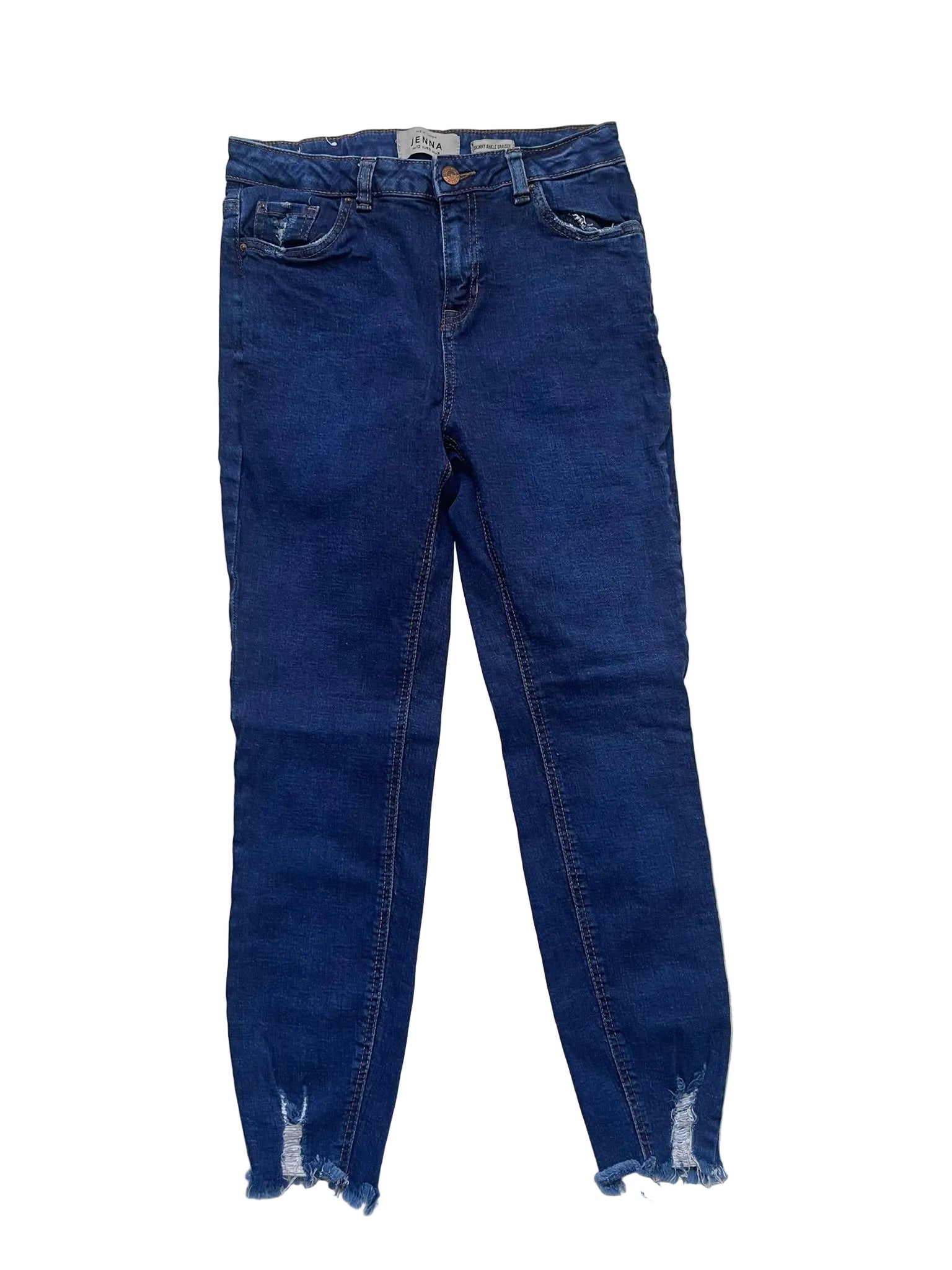 Jean skinny bleu foncé chevilles effilochées Jenna femme