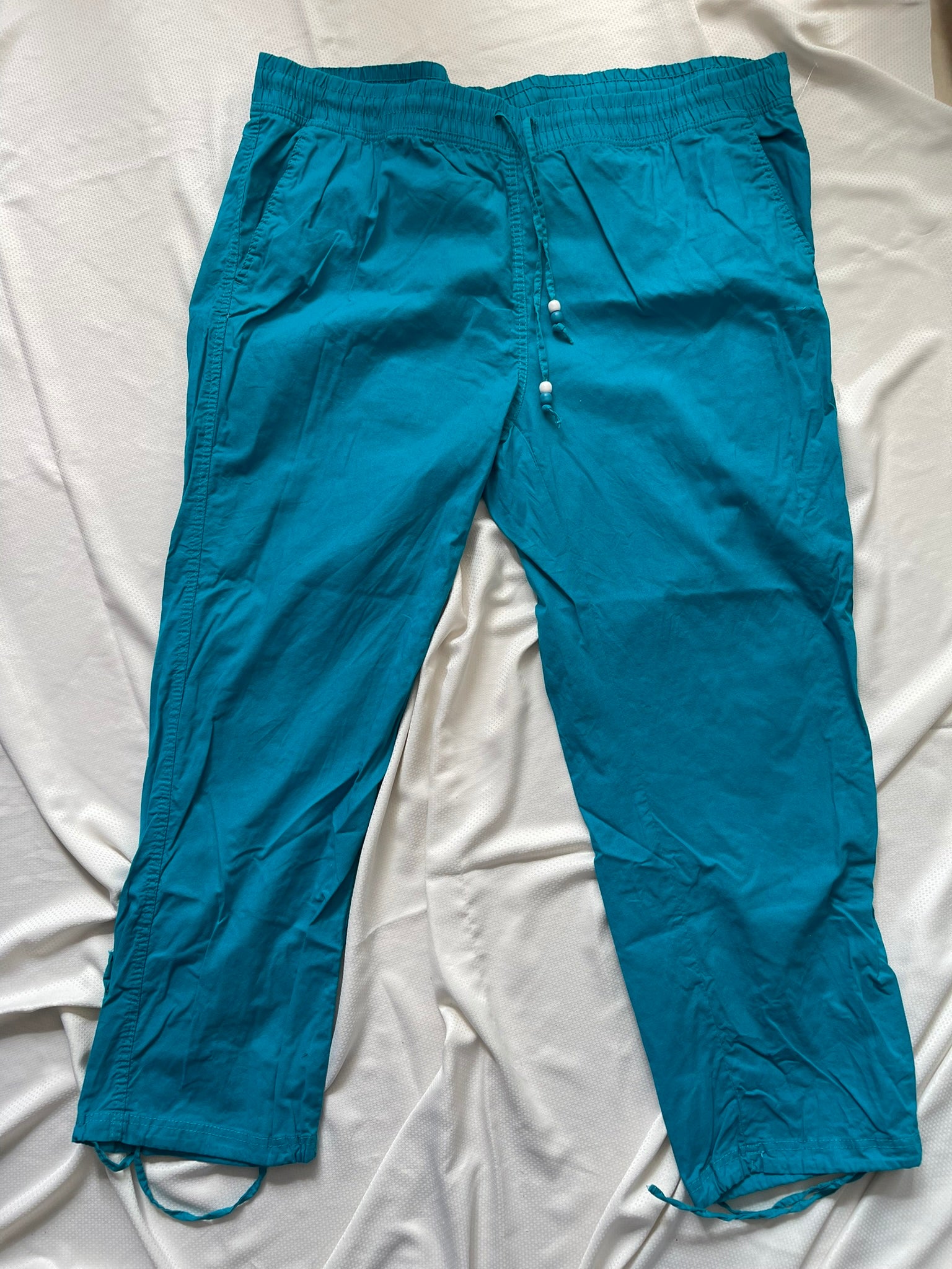 Pantalon large turquoise coton lien bas de jambe femme