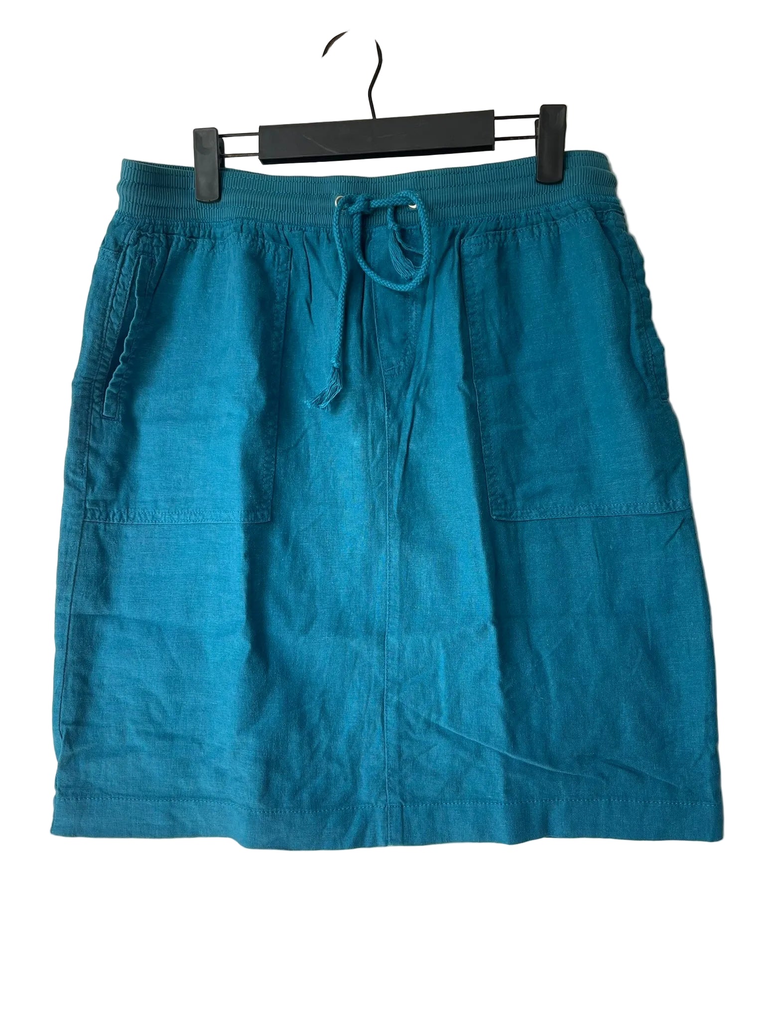 Jupe courte lin turquoise ceinture cordon femme