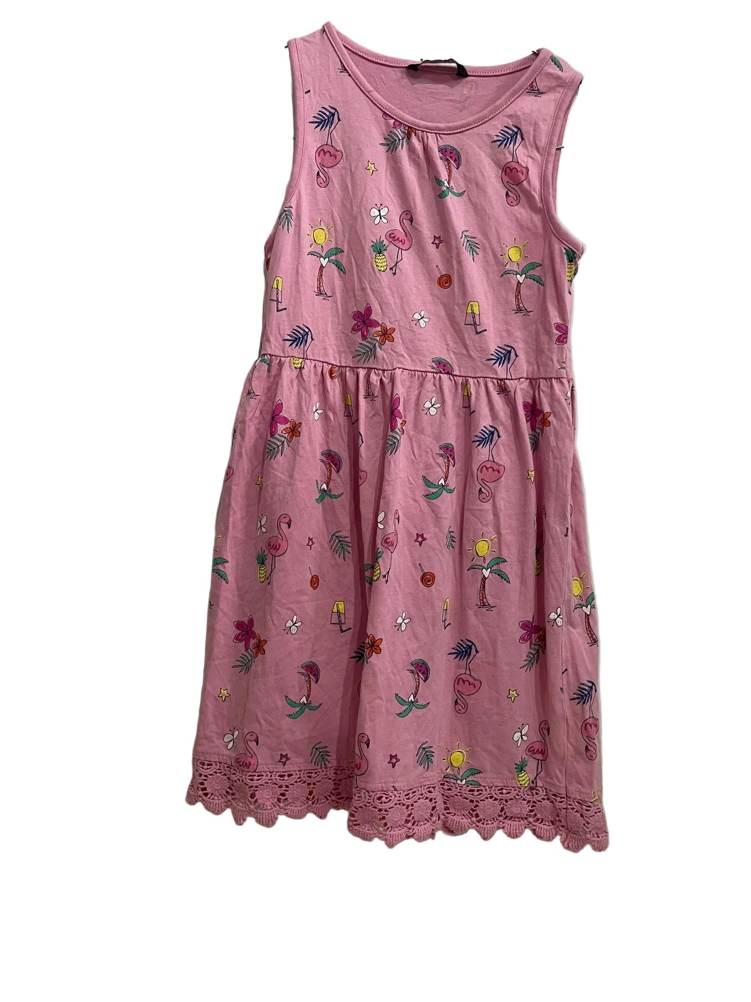 Robe Rose Flamant Tropical Dentelle