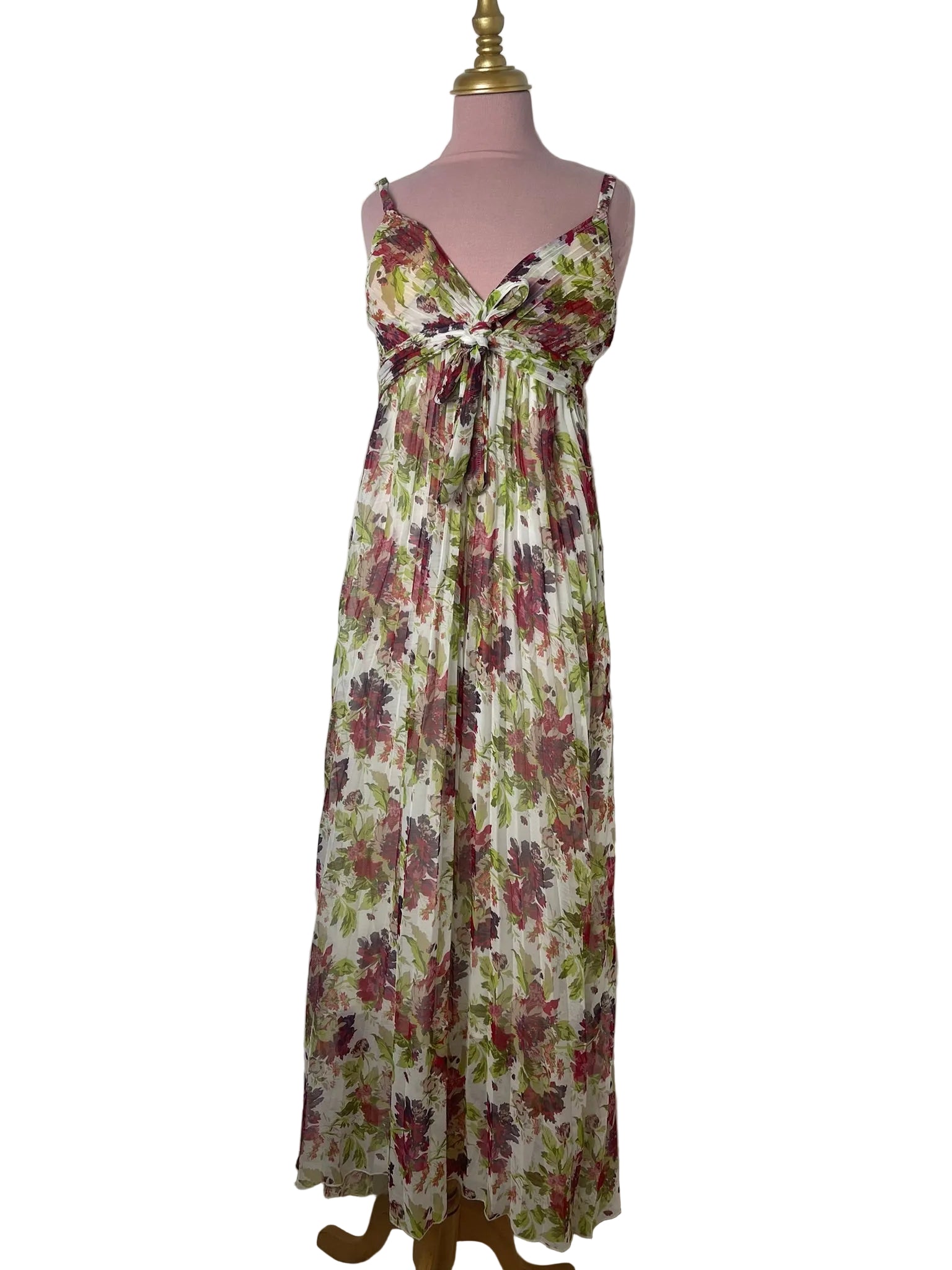 Robe Longue Florale Ivoire Bordeaux Bretelles
