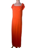 Robe Longue Orange Corail Col Bateau Manches Courtes