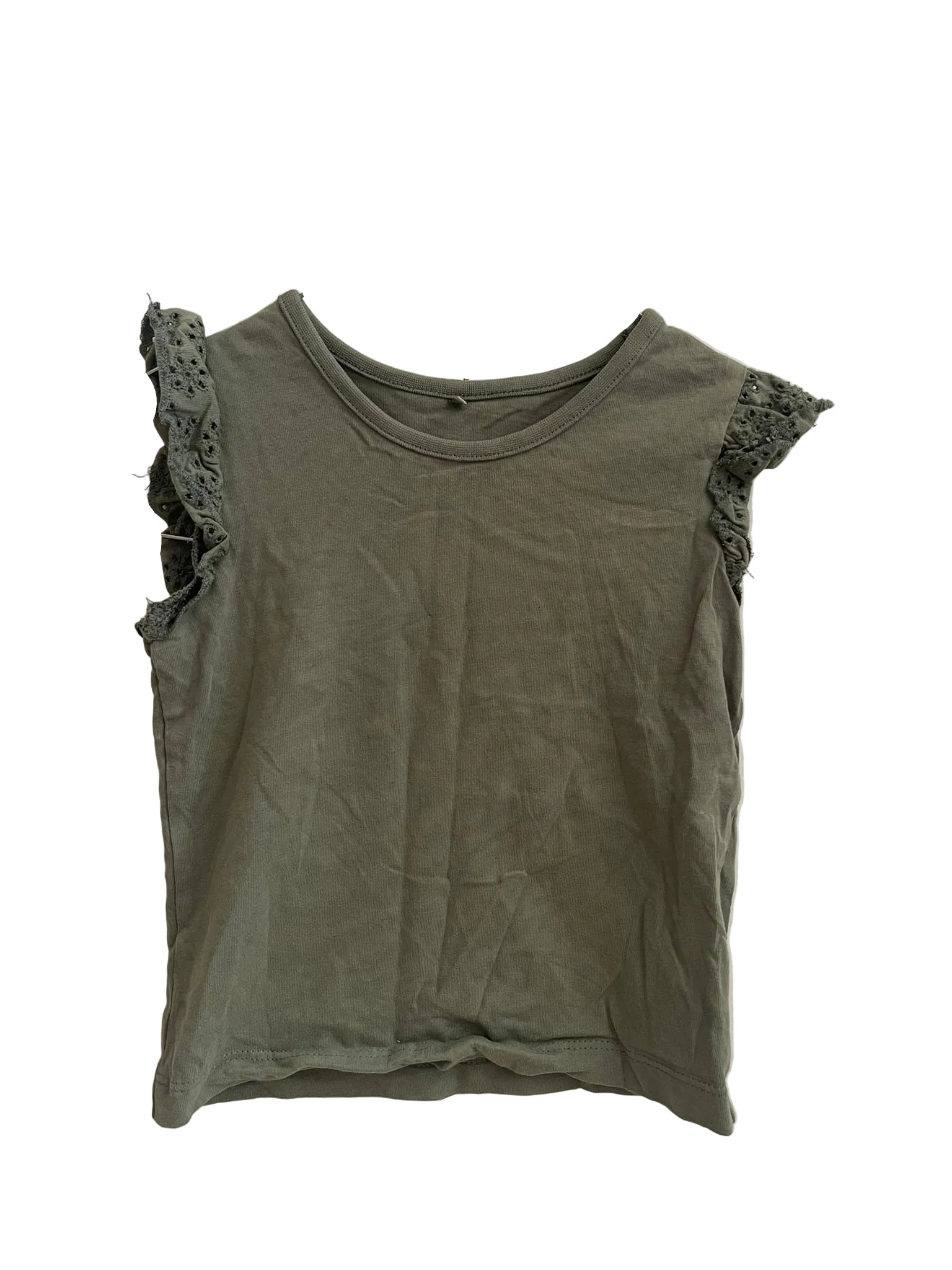 Top Fille Kaki Broderie Anglaise Épaules