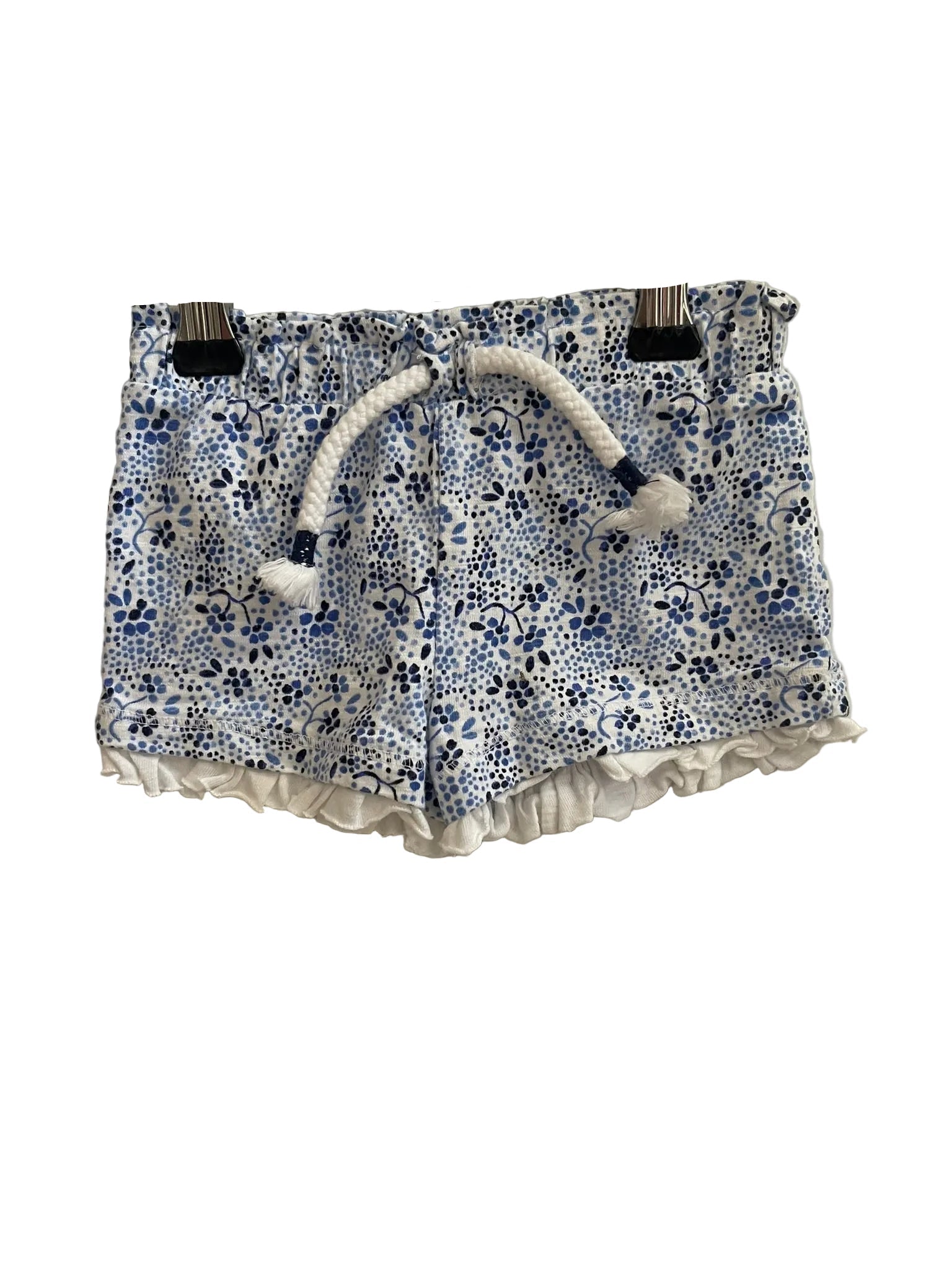 Short Fille Fleuri Bleu Volant