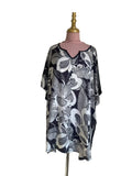 Robe Tunique Noire Florale Graphique Col V Ample