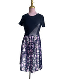 Robe Bimatière Noire Top Jersey Jupe Fleurie Mauve