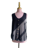 Top Noir Sans Manches Boutonnage Texturé