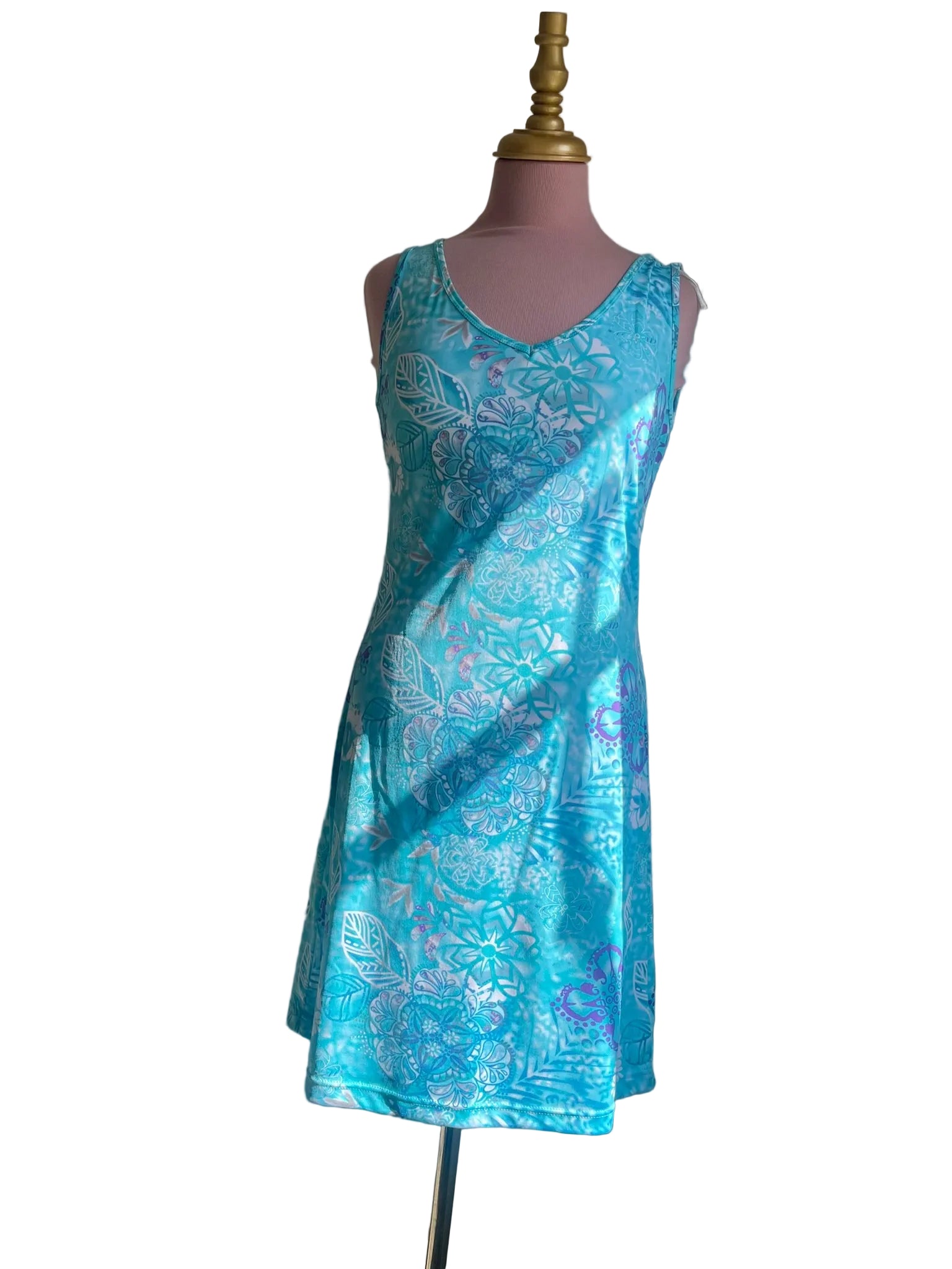 Robe Courte Turquoise Imprimé Tahitien Ajustée