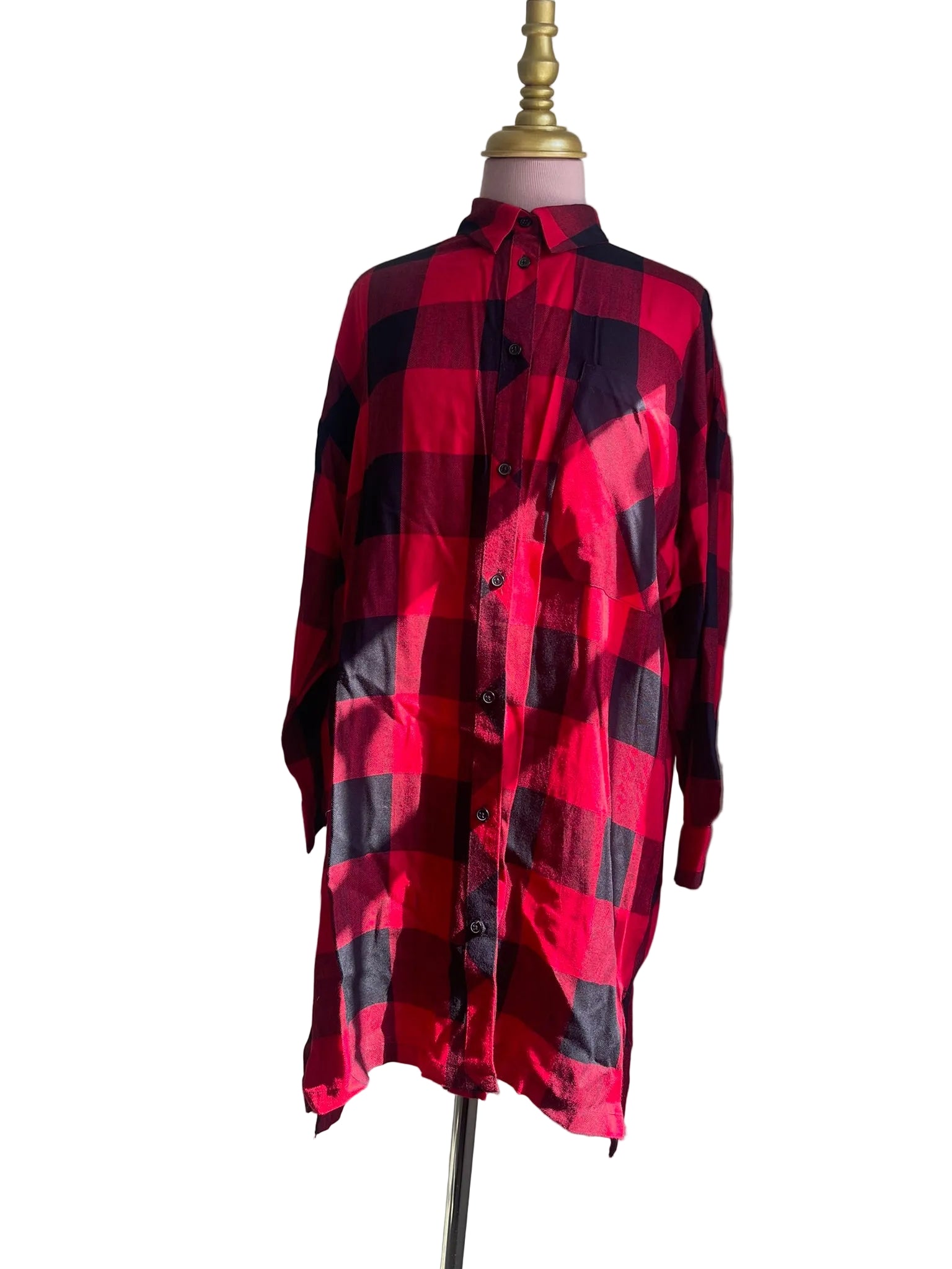 Chemise Longue Carreaux Rouge Noir Oversize