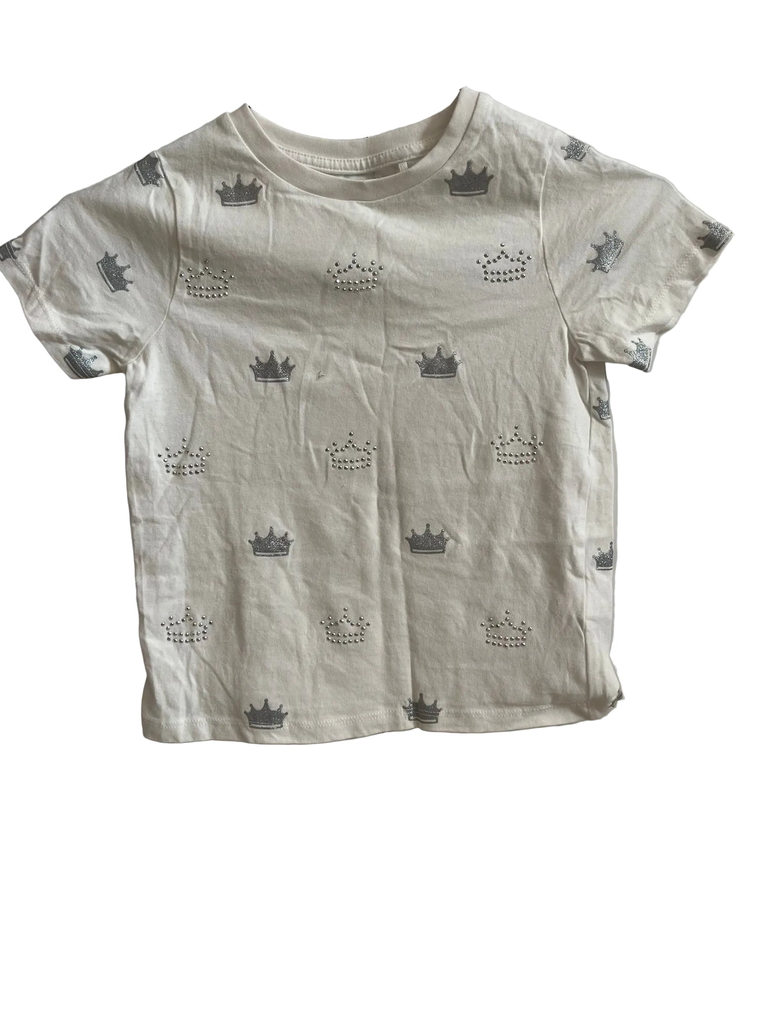 T-shirt Blanc Couronnes Paillettes