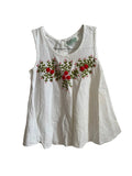 Top Blanc Broderie Roses Rouges