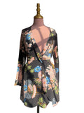 Robe Courte Noire Florale Orientale Manches Kimono