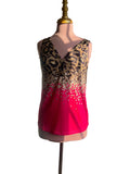 Top Léopard Rose Fuchsia Strass Dégradé Col V