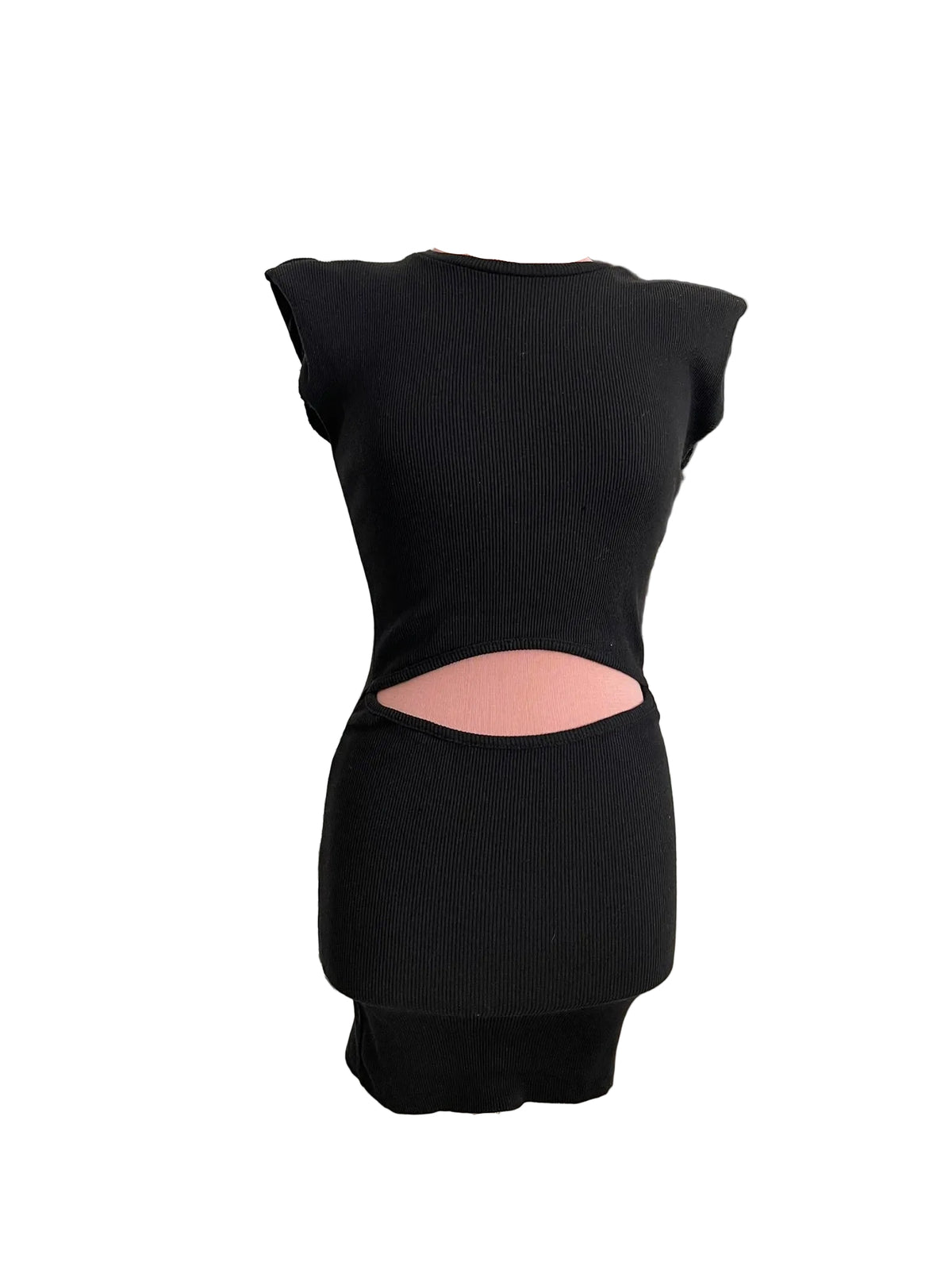 Robe noire côtelée à découpe taille
