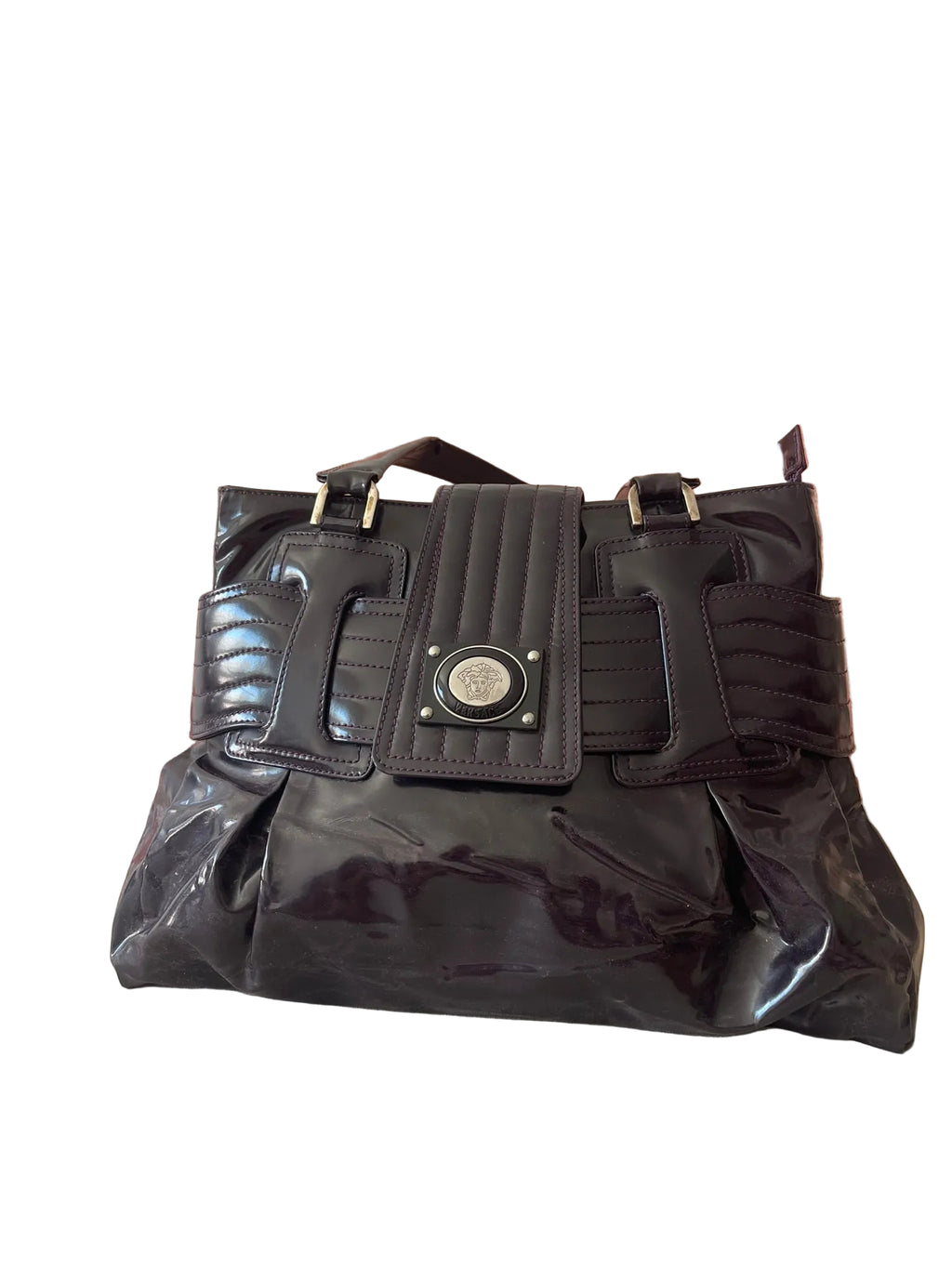 Sac Versace Vintage Cuir Verni Prune – Méduse