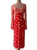 Robe Longue Bimatière Rouge Pois et Fleurs
