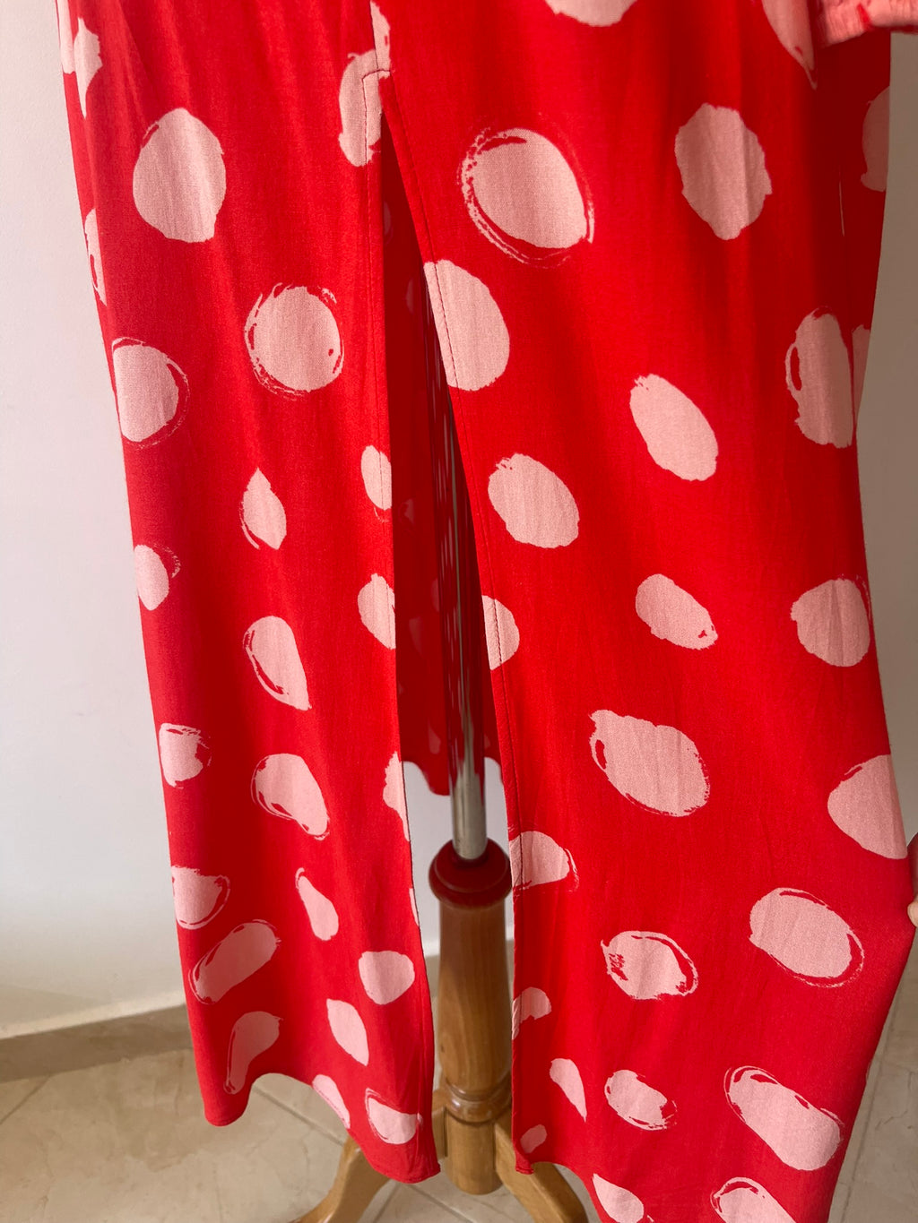 Robe Longue Bimatière Rouge Pois et Fleurs - vue 4