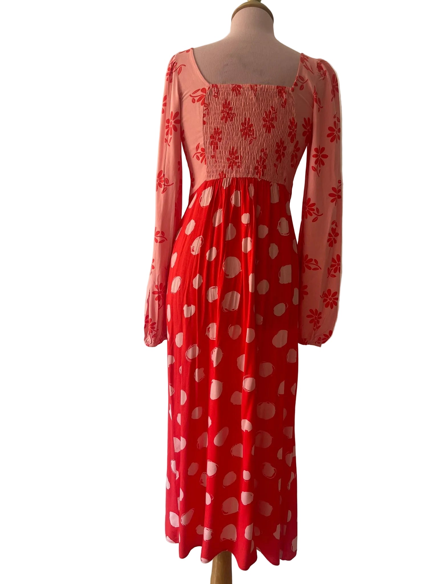Robe Longue Bimatière Rouge Pois et Fleurs - vue 2